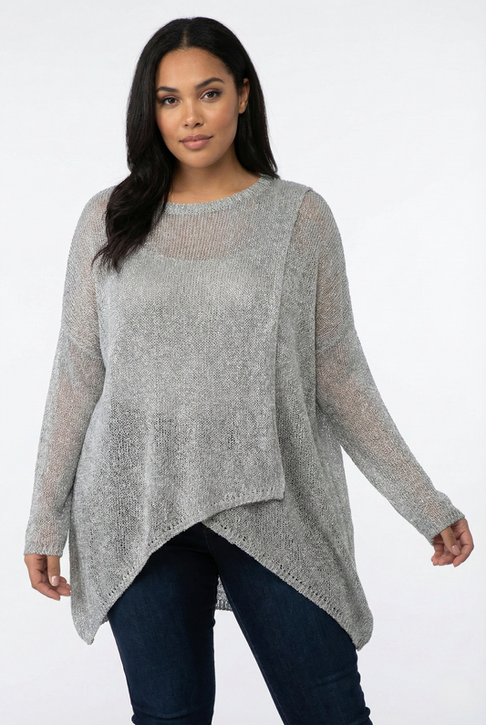 Maglia over asimmetrica donna vestibilità curvy colore grigio chiaro