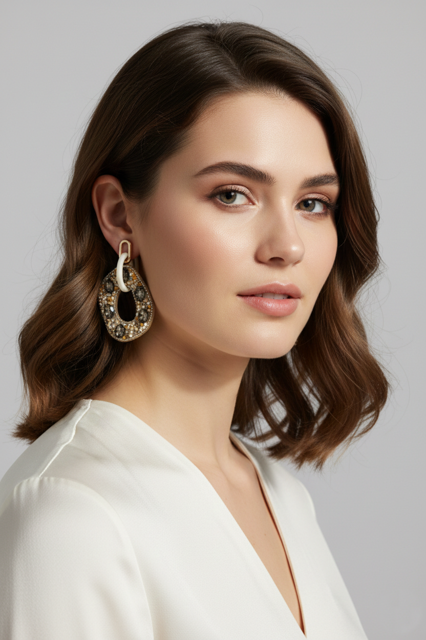 Orecchini ovali con perline e cristalli – Gioielli eleganti da donna