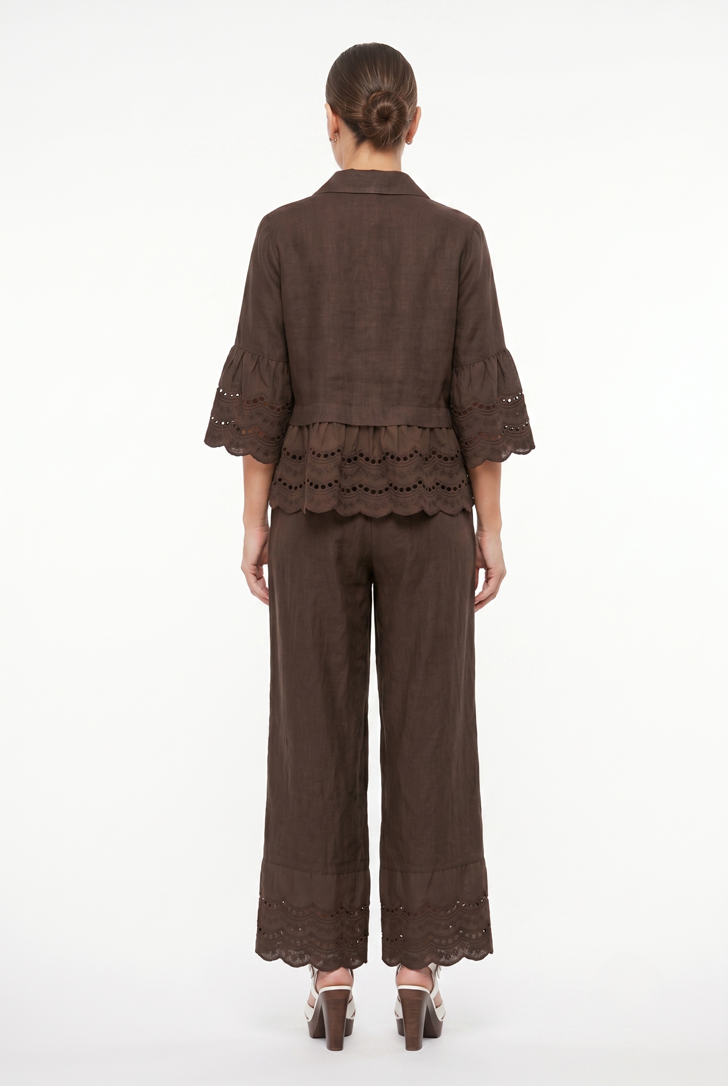 completo composto da camicia e pantalone 100% puro lino marrone scuro