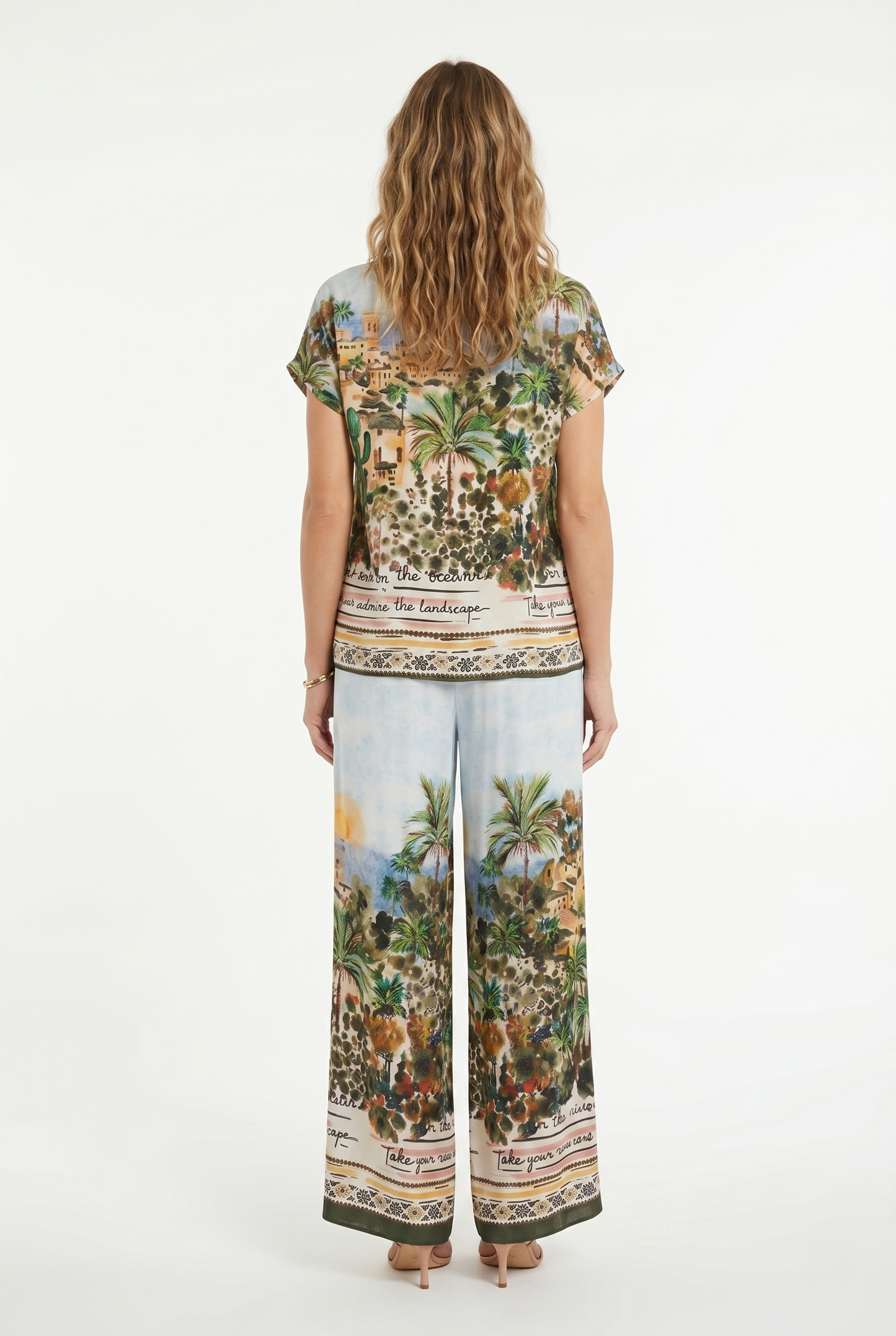 completo di schiena 100% viscosa fantasia floreale mediterranea verde militare