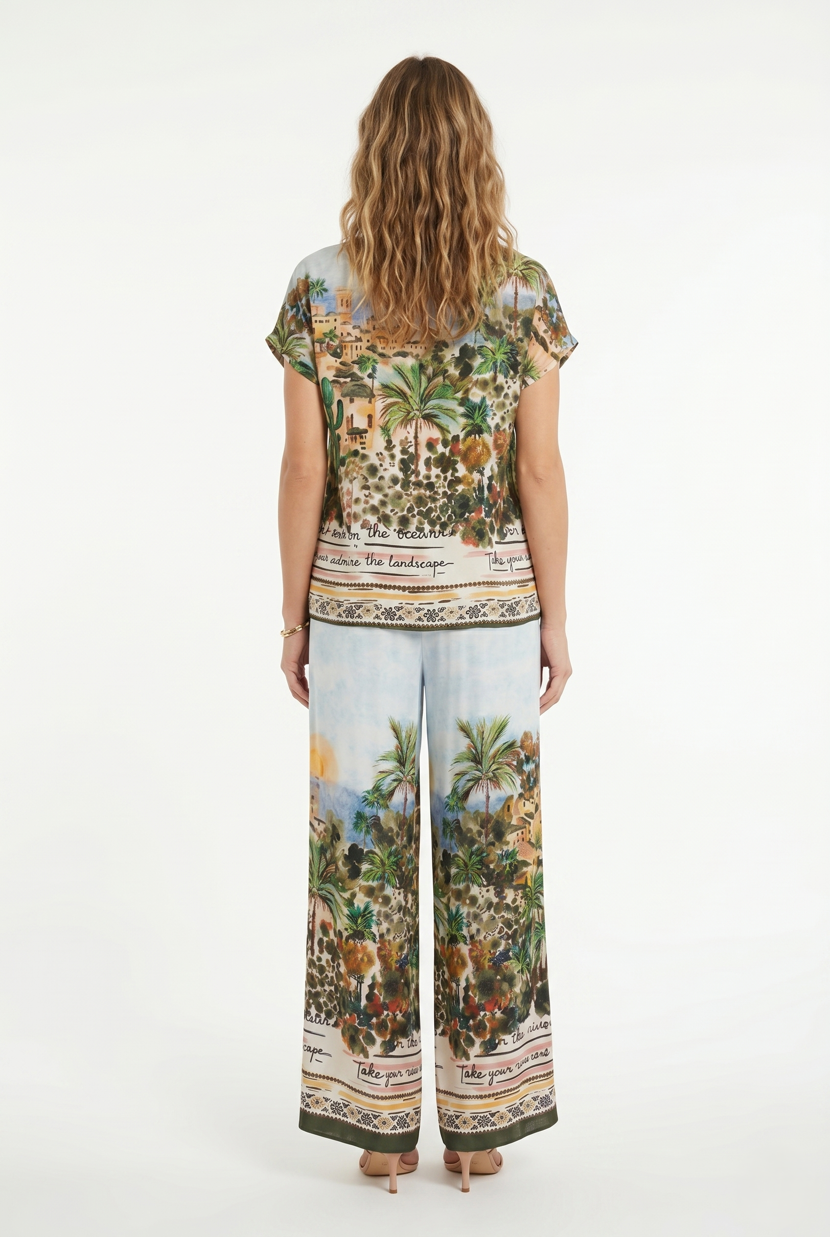 completo di schiena 100% viscosa fantasia floreale mediterranea verde militare