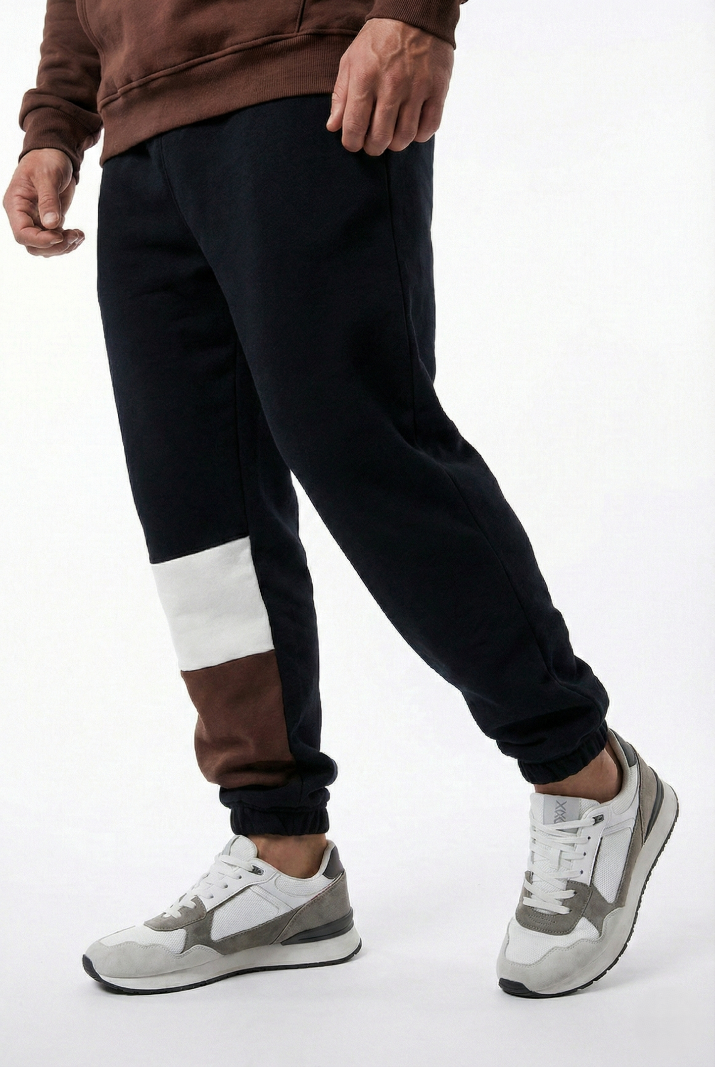 Tuta felpata uomo bicolore con cappuccio e pantaloni jogger