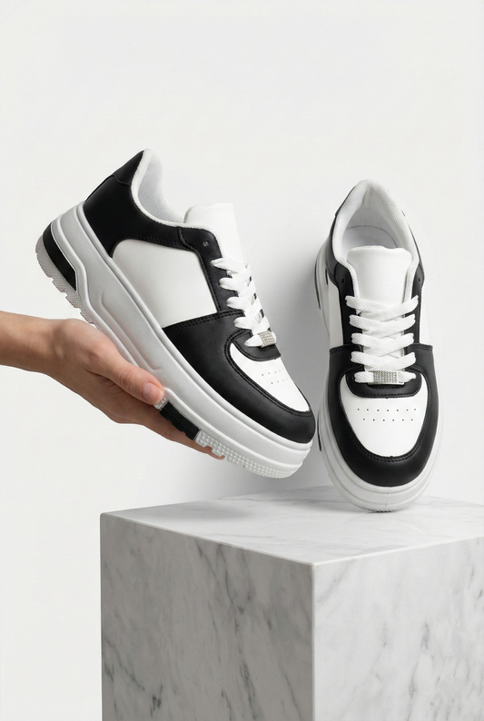 Scarpe sneakers donna platform bianco e nero design moderno