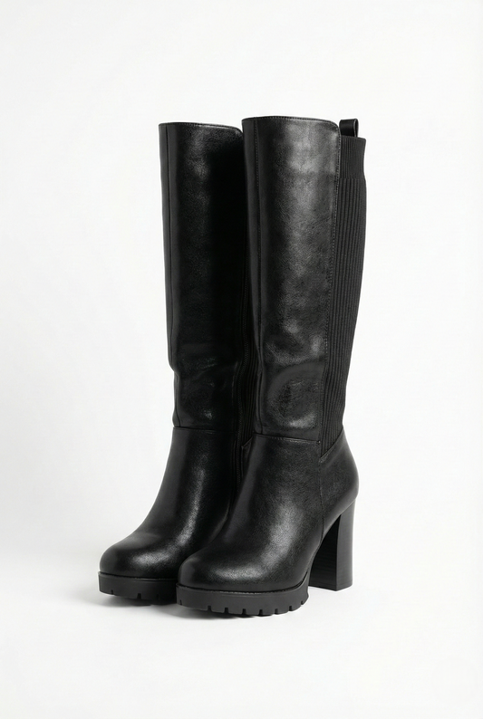 Stivali alti neri donna con plateau e zip laterale vista laterale