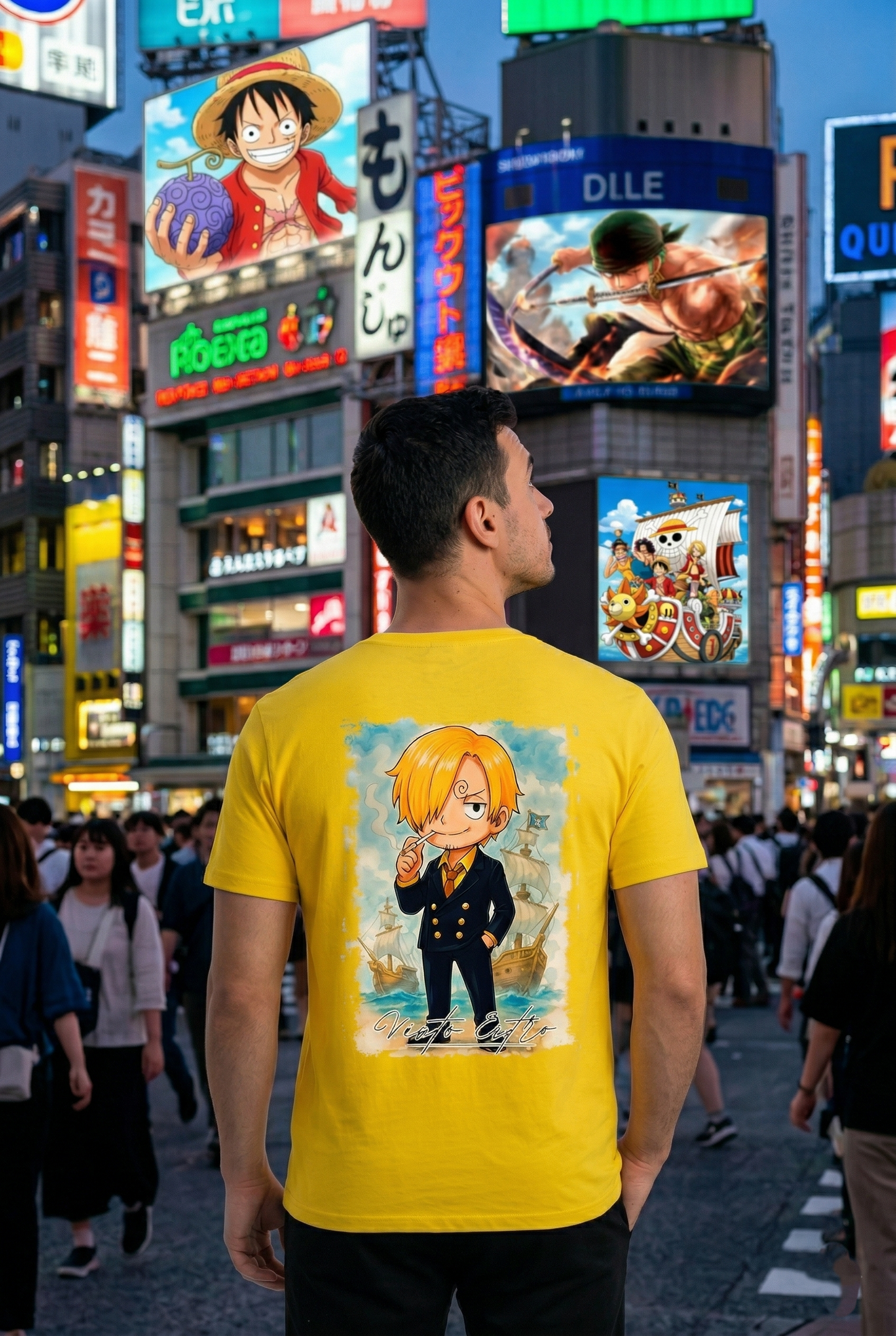 T-shirt gialla con grafica grande Sanji di One Piece