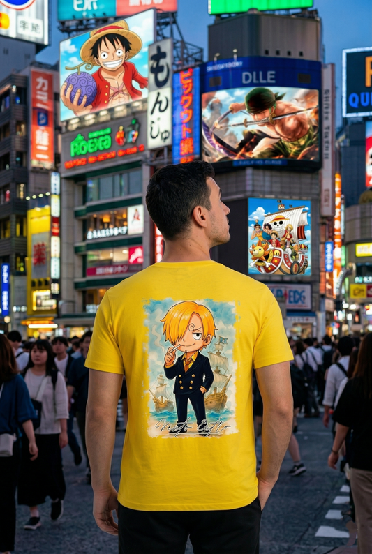 T-shirt gialla con grafica grande Sanji di One Piece