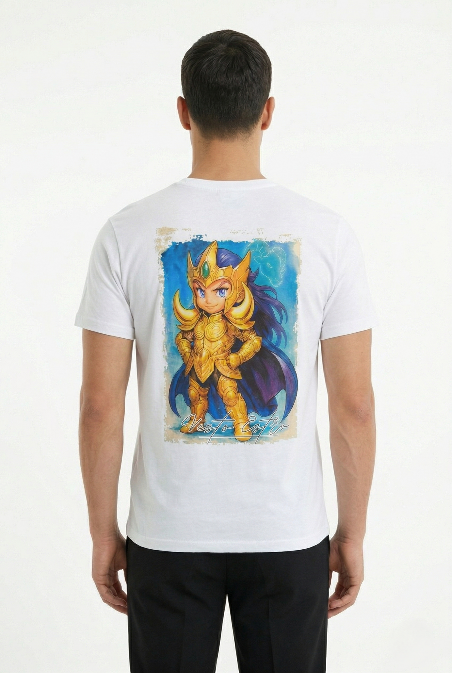 T-shirt Saint Seiya Aries bianca stampa grande posteriore