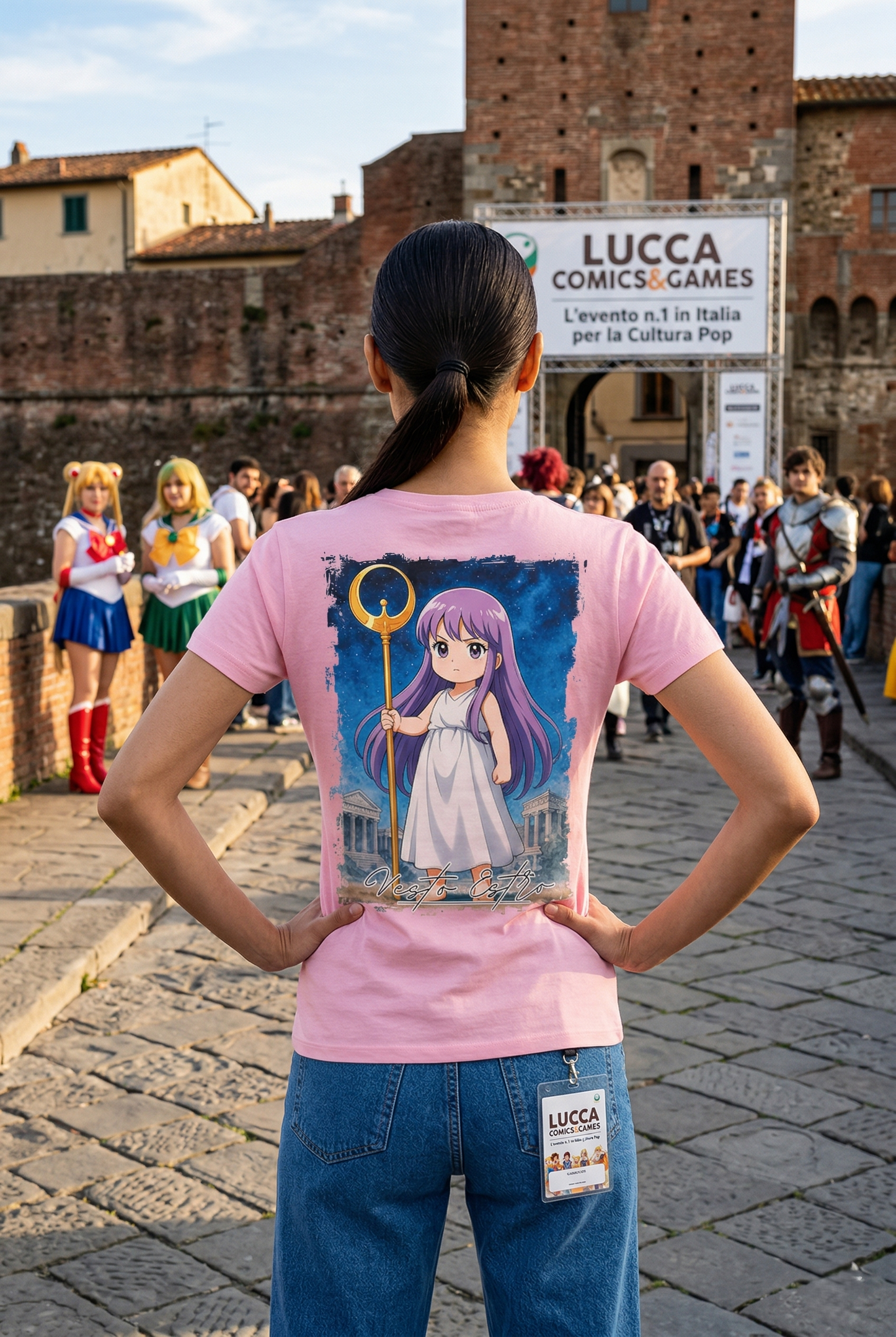 Maglietta cosplay Saint Seiya Saori Kido rosa cotone
