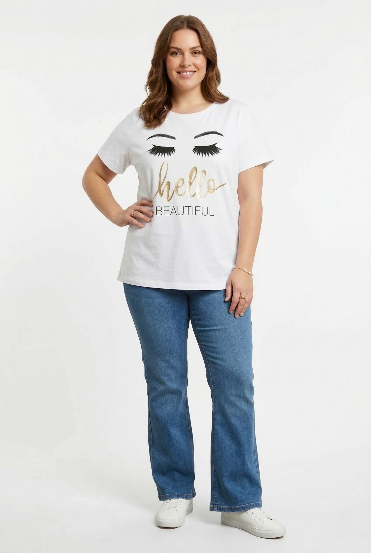 T-shirt curvy donna con scritta hello beautiful taglie forti