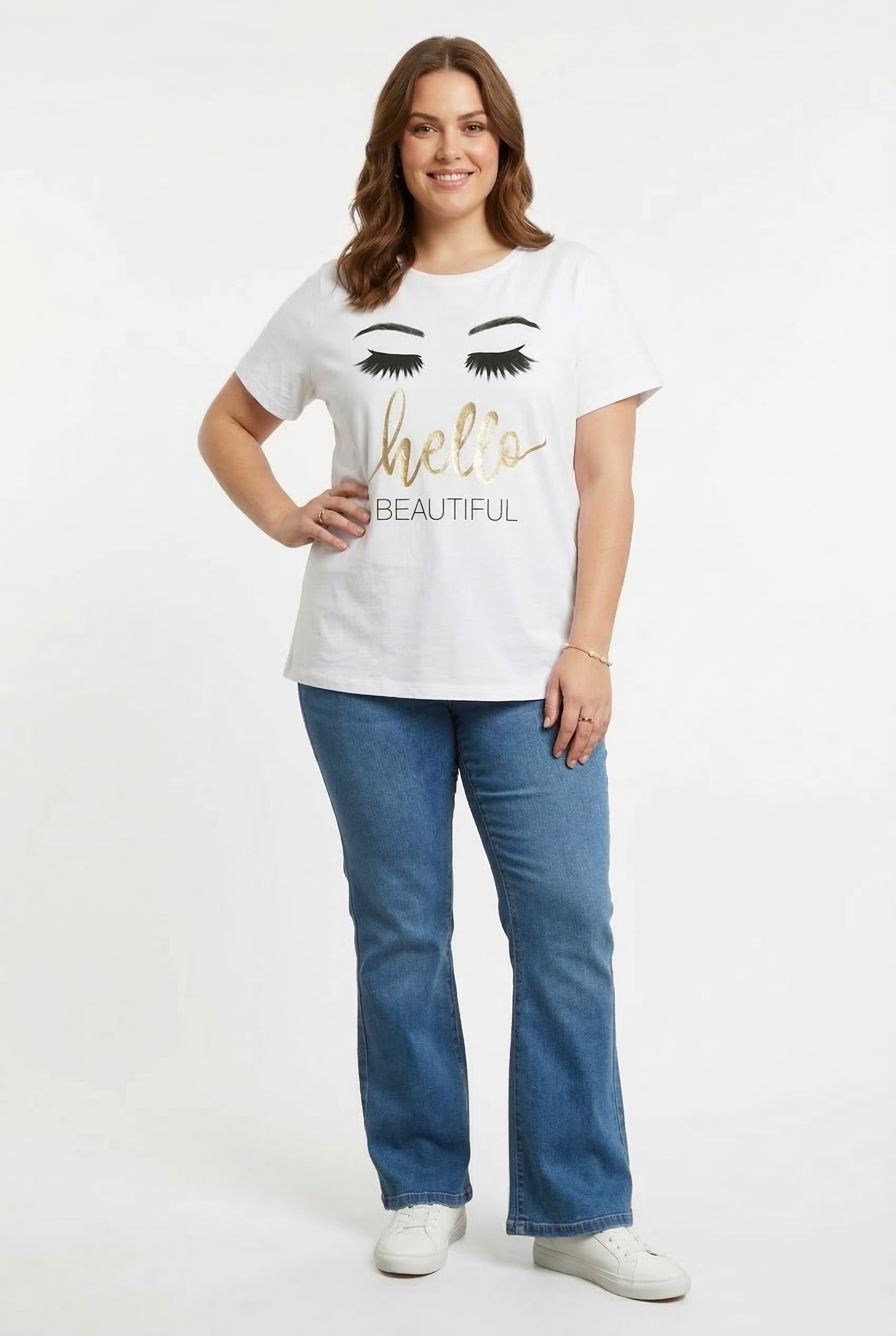 T-shirt curvy donna con scritta hello beautiful taglie forti
