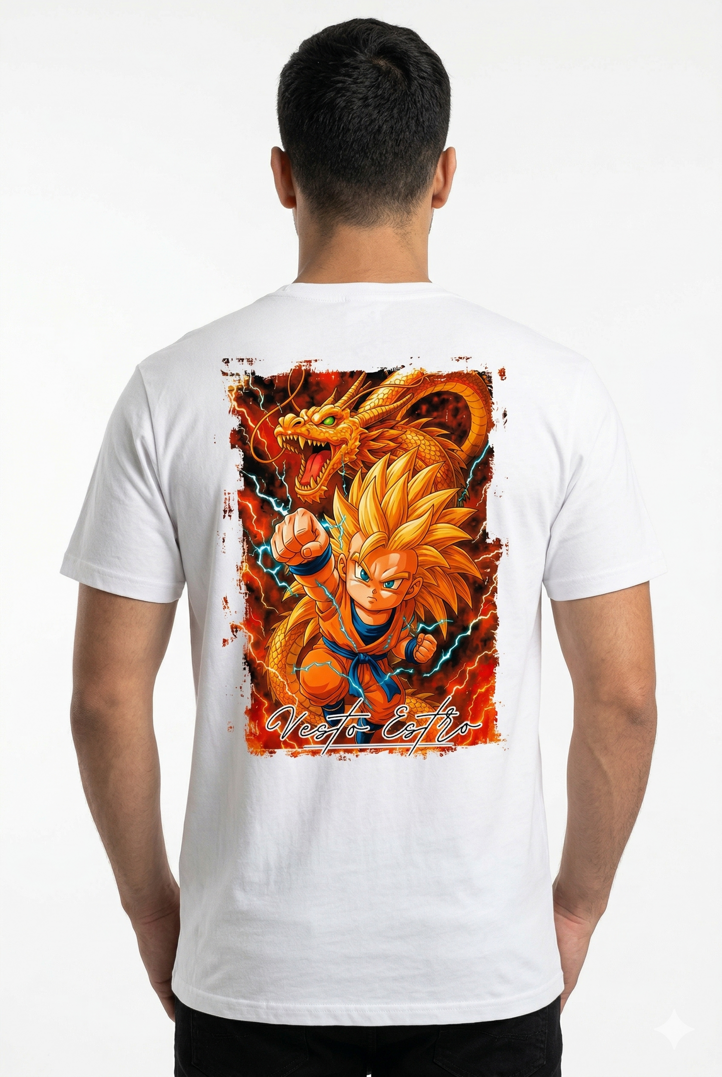Maglietta Dragon Ball Super Saiyan bianca stampa anime retro