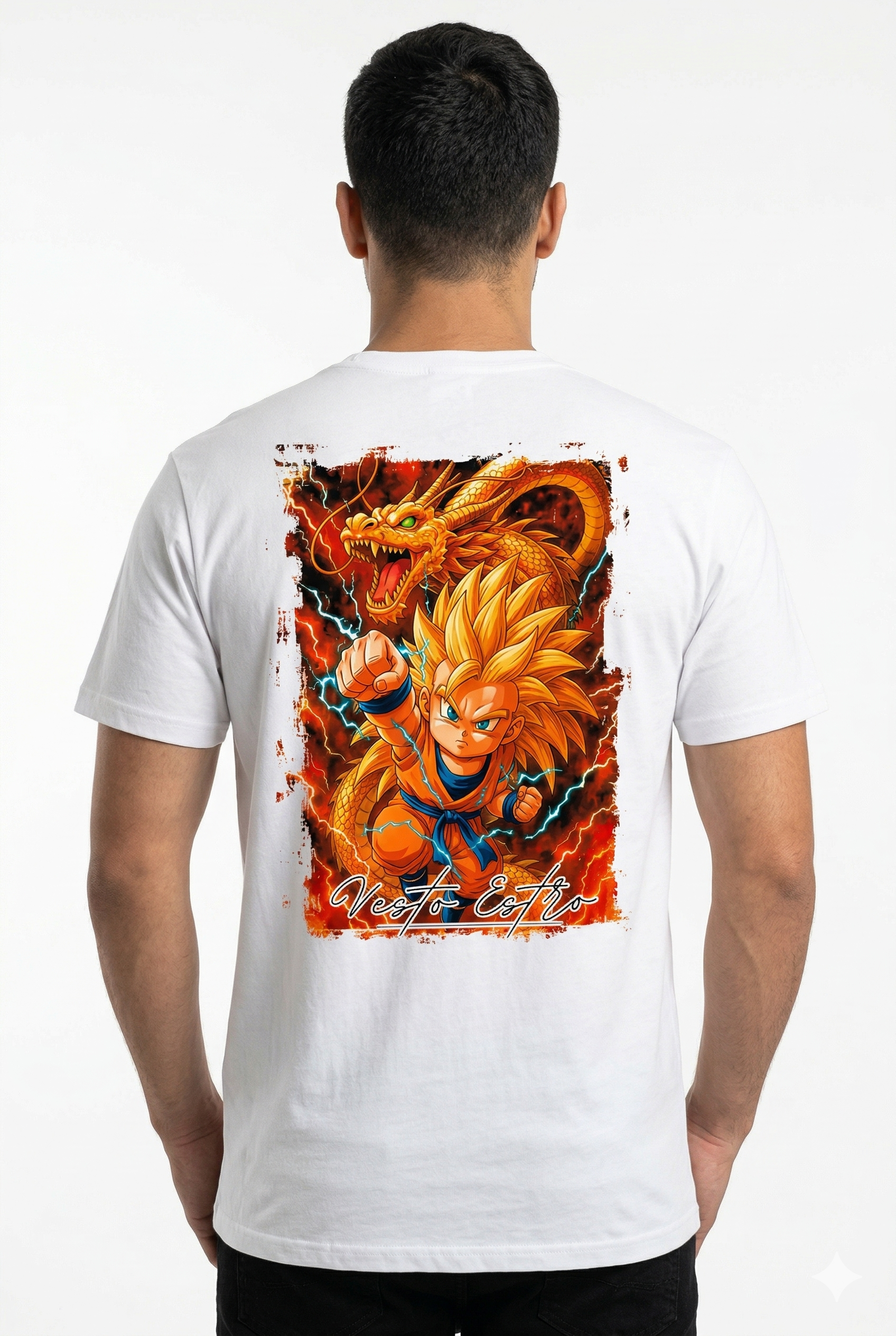 Maglietta Dragon Ball Super Saiyan bianca stampa anime retro