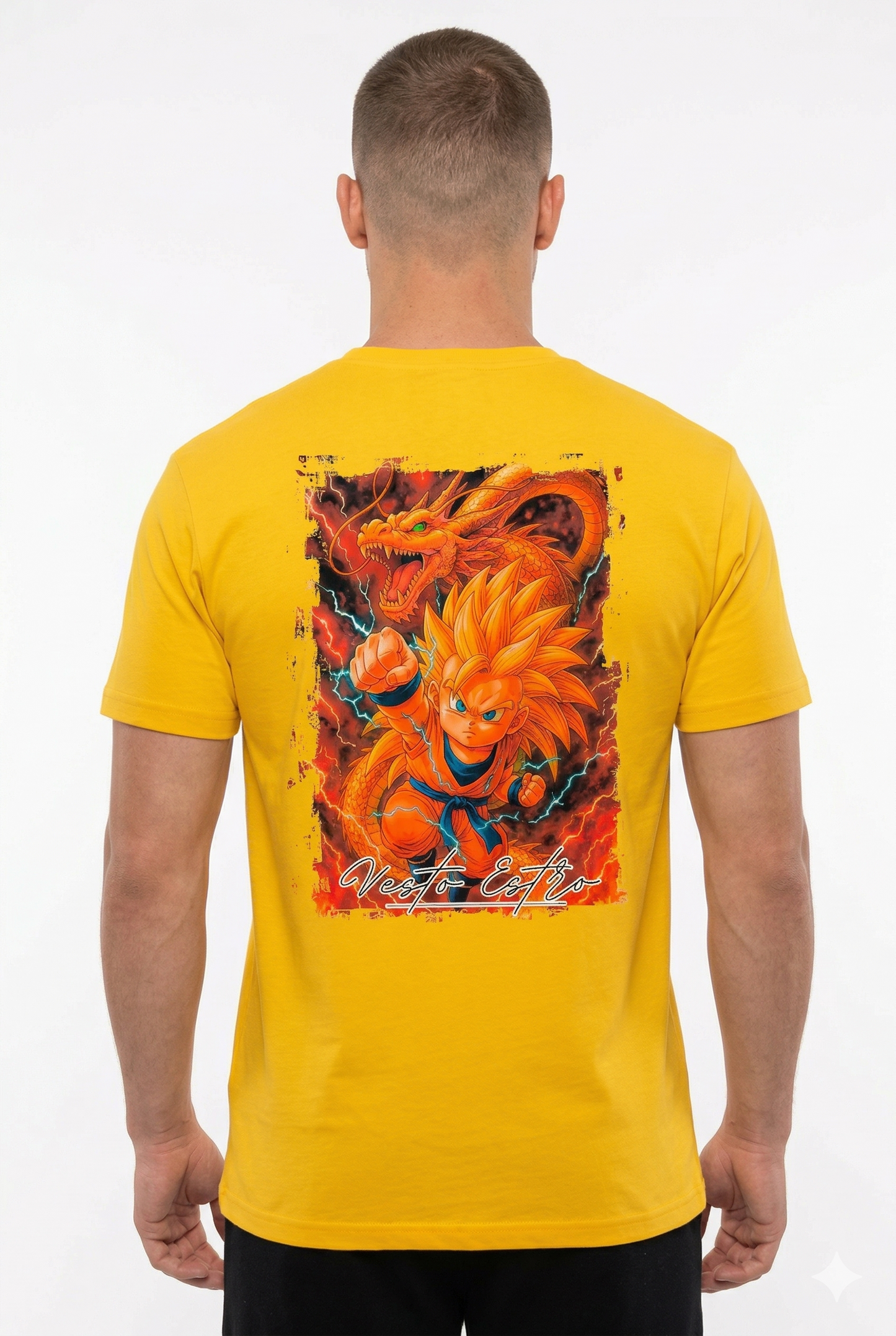 T-shirt Dragon Ball Super Saiyan gialla stampa grande retro con drago