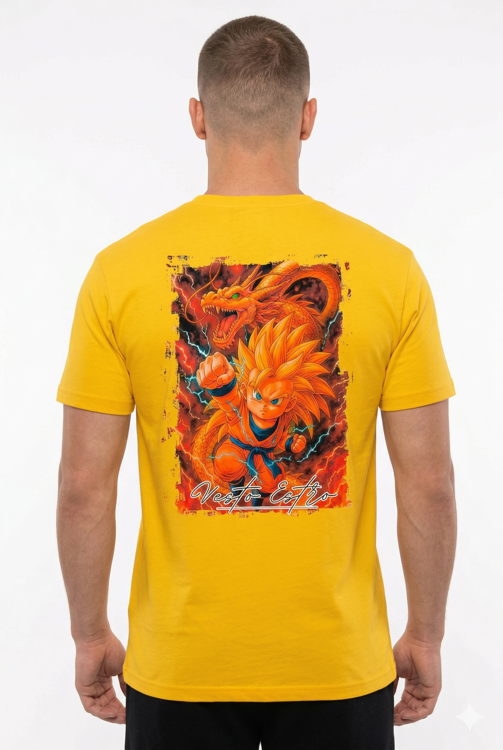 T-shirt Dragon Ball Super Saiyan gialla stampa grande retro con drago