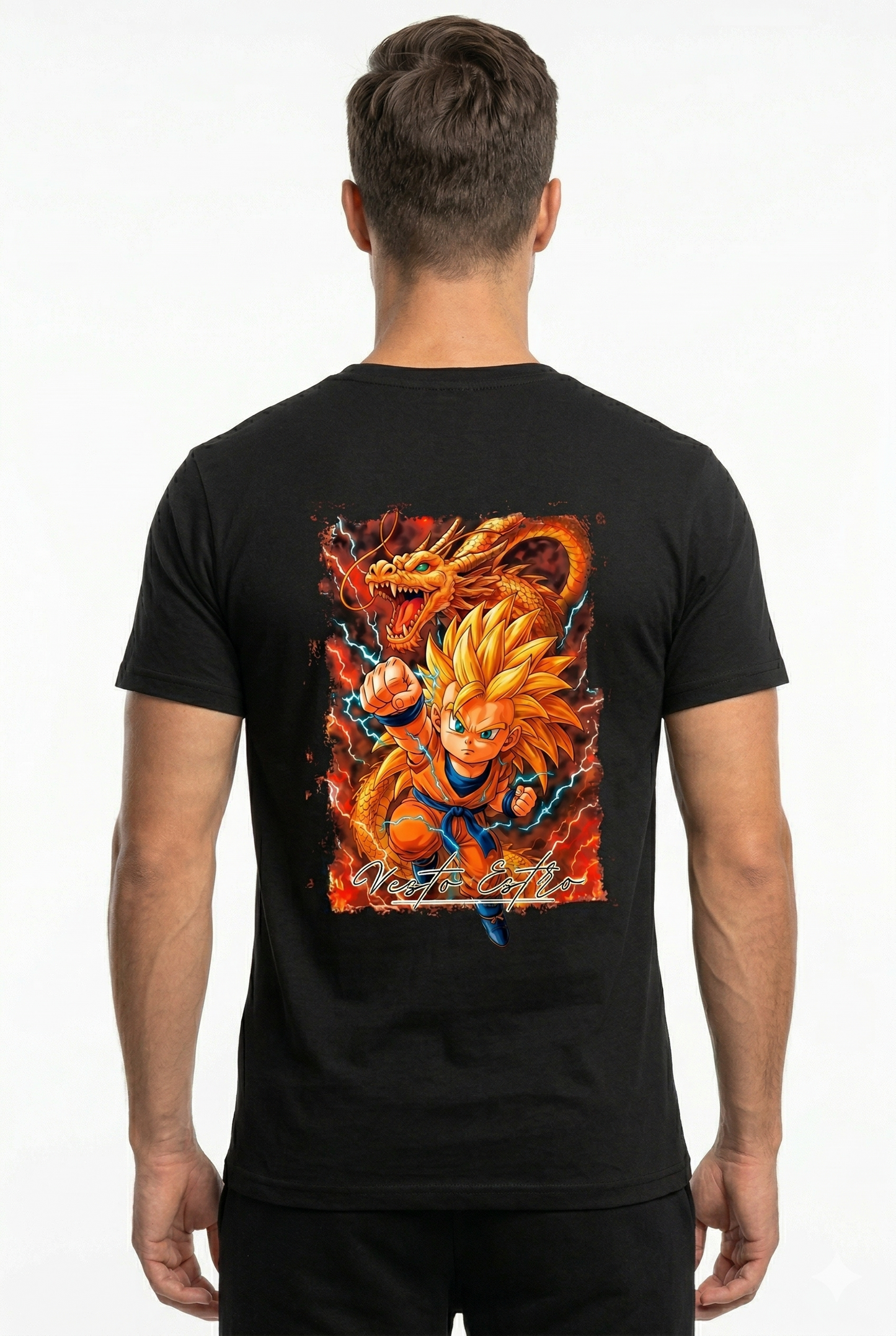 Maglietta Dragon Ball Super Saiyan nera retro con drago giapponese