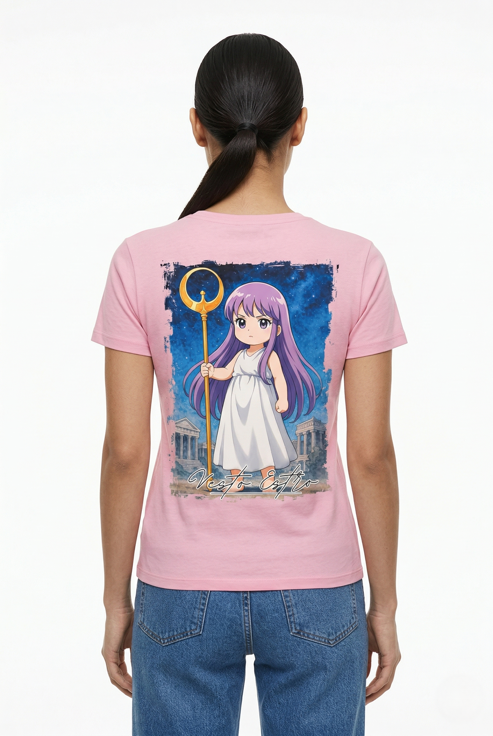T-shirt Lady Isabel Cavalieri dello Zodiaco con stampa anime Saori Kido sul retro