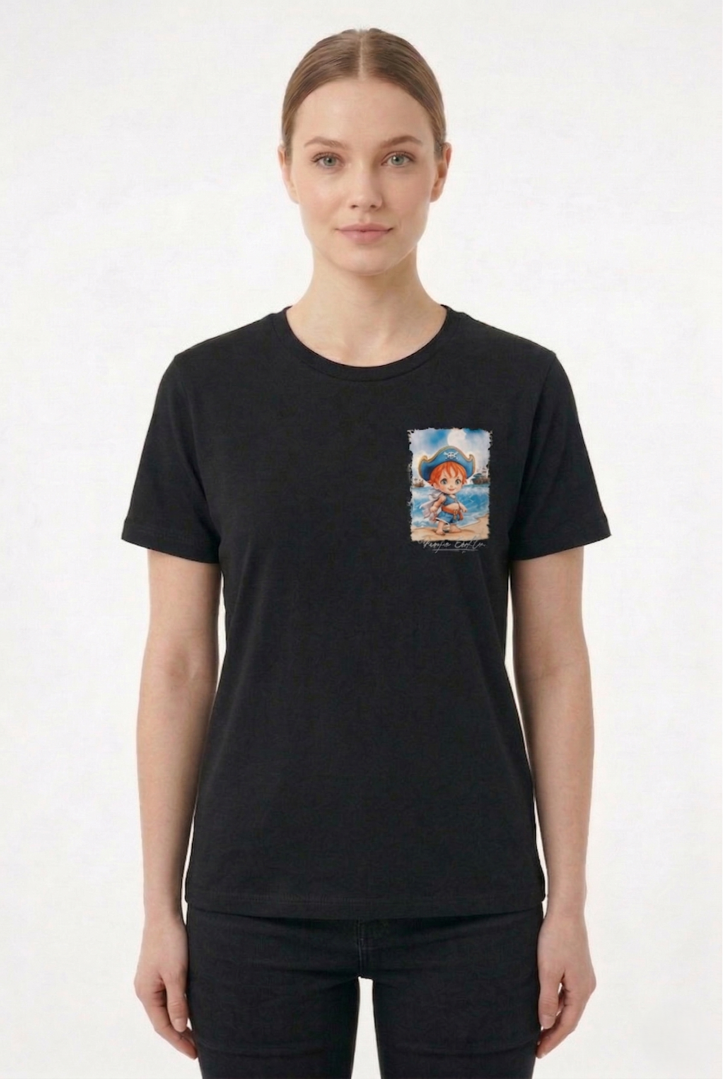 T shirt Nami One Piece donna nera stampa anime fronte Vestro Estro