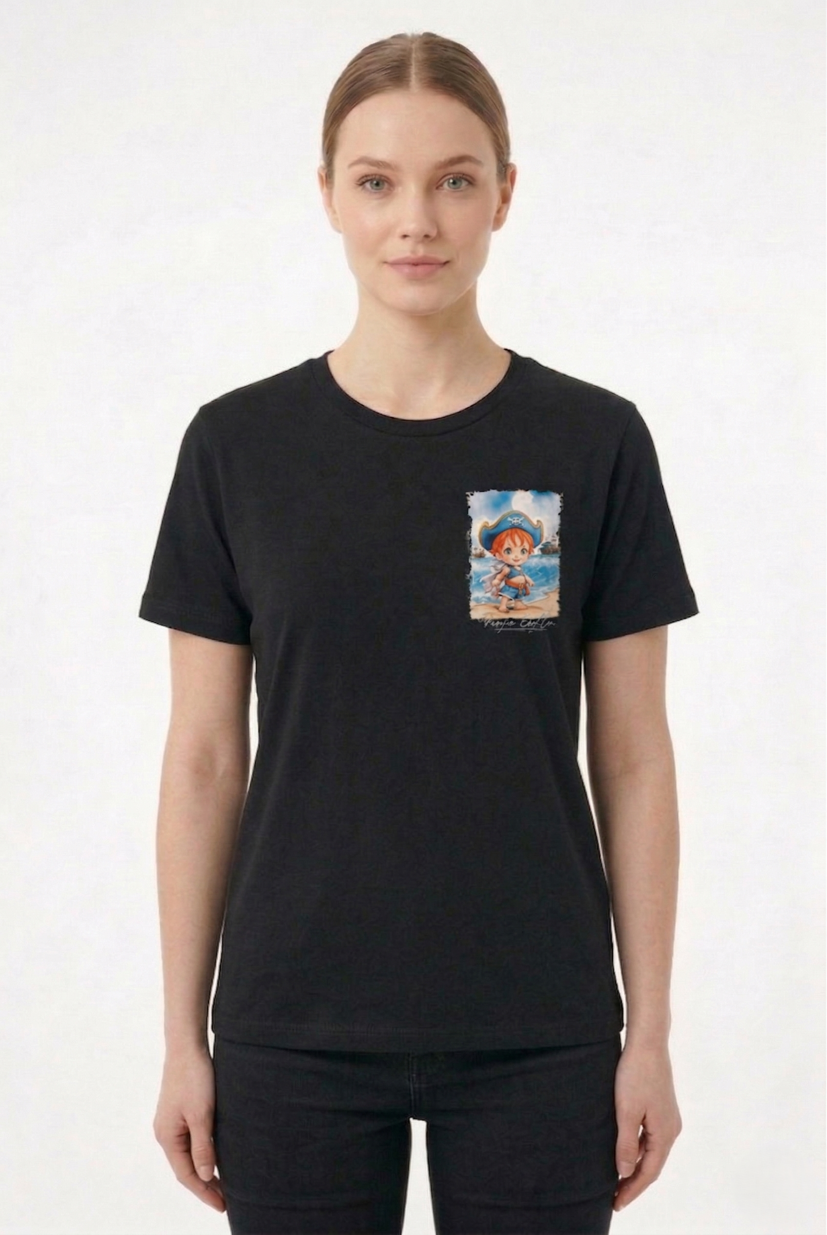 T shirt Nami One Piece donna nera stampa anime fronte Vestro Estro