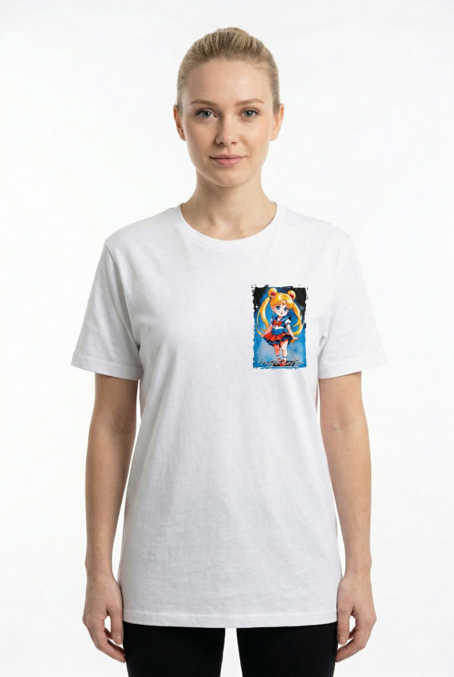 T-shirt Sailor Moon bianca con stampa anime frontale