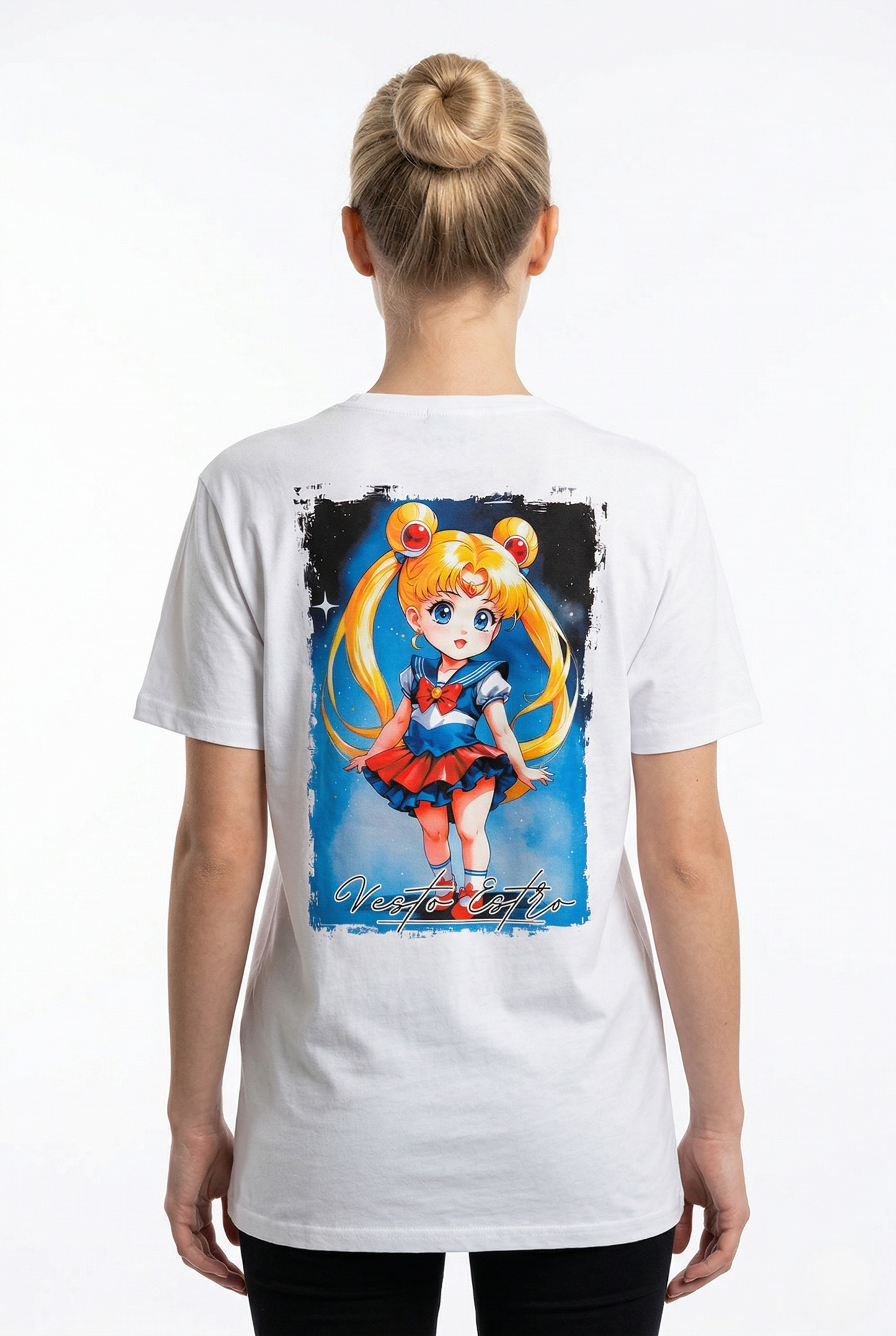 T-shirt Sailor Moon bianca stampa retro vintage manga