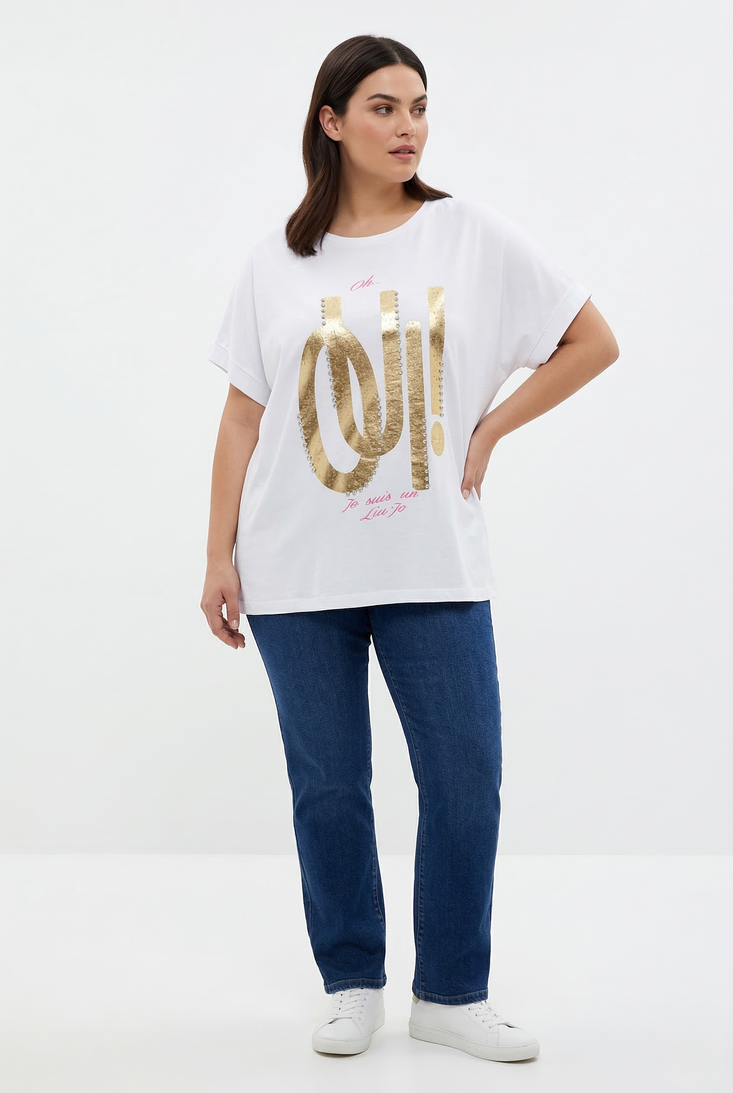 t-shirt curvy in morbido cotone bianco oui je suis un liu jo