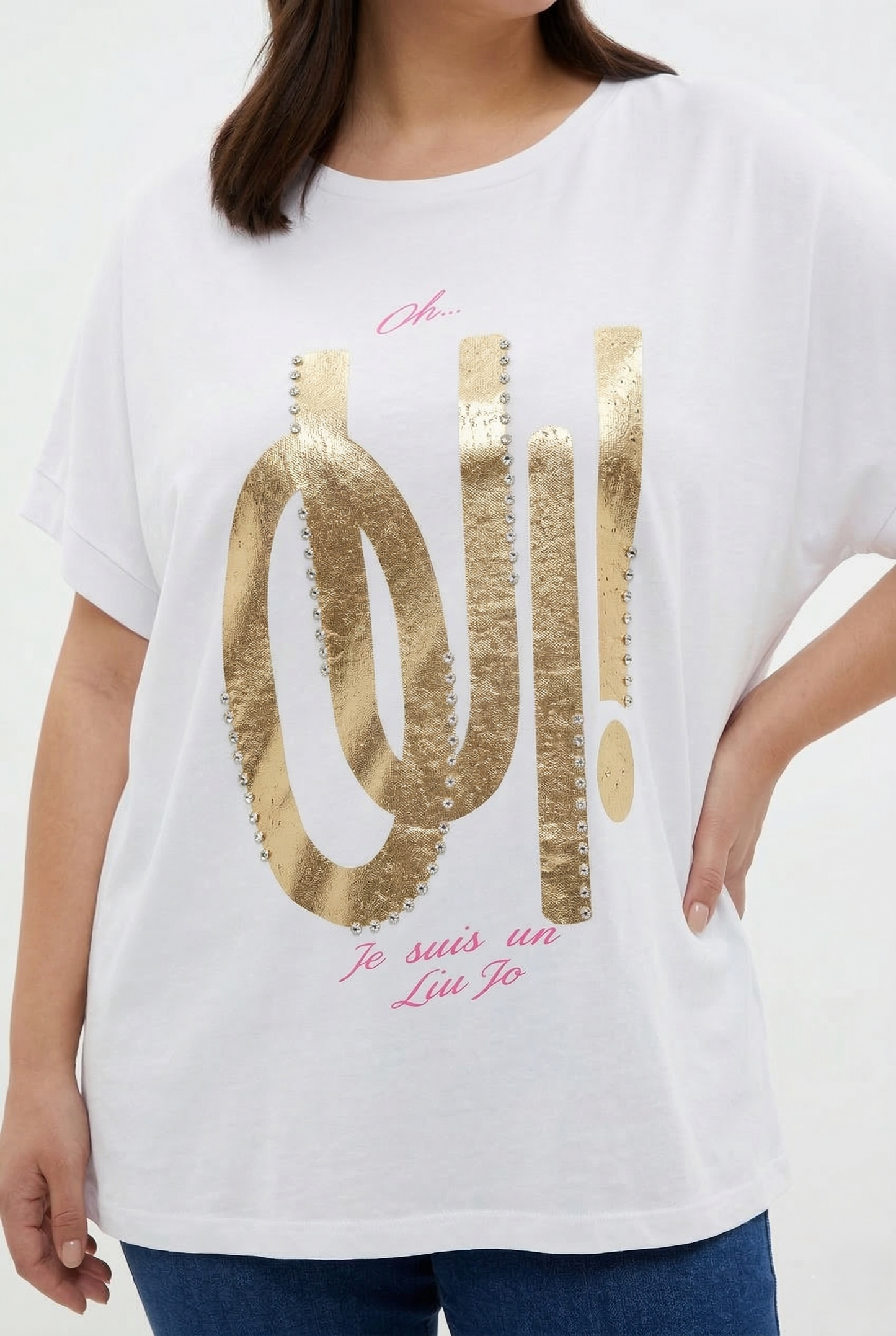 t-shirt curvy in morbido cotone bianco oui je suis un liu jo