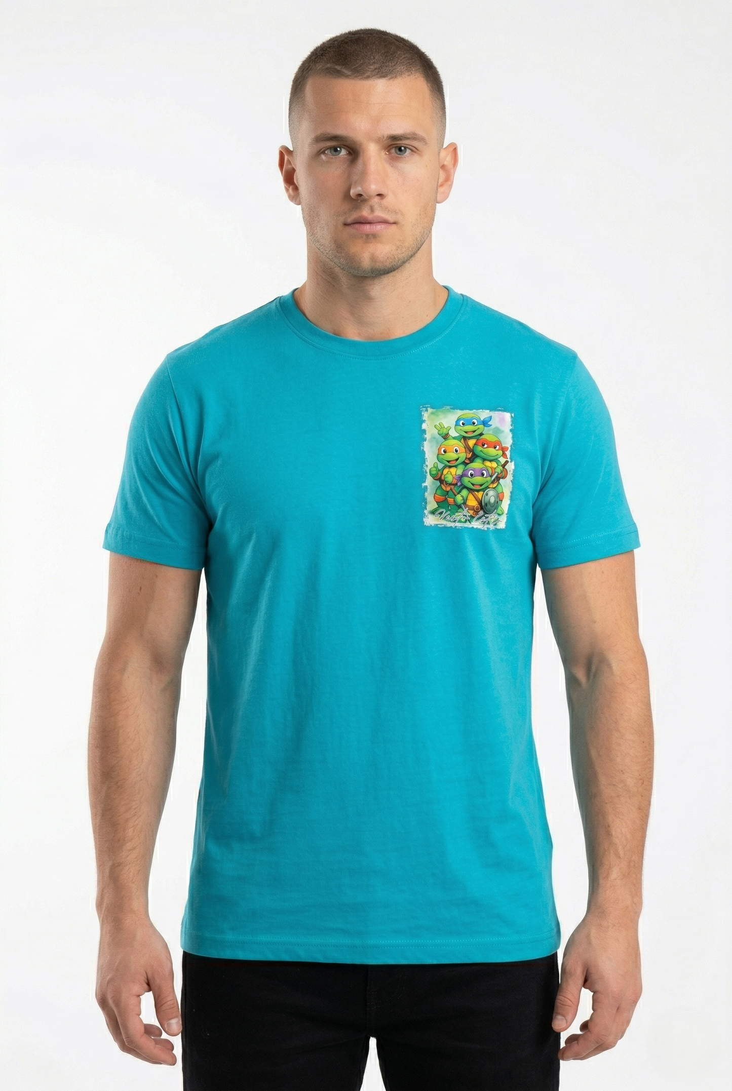 T-shirt Tartarughe Ninja turchese fronte stampa TMNT vintage