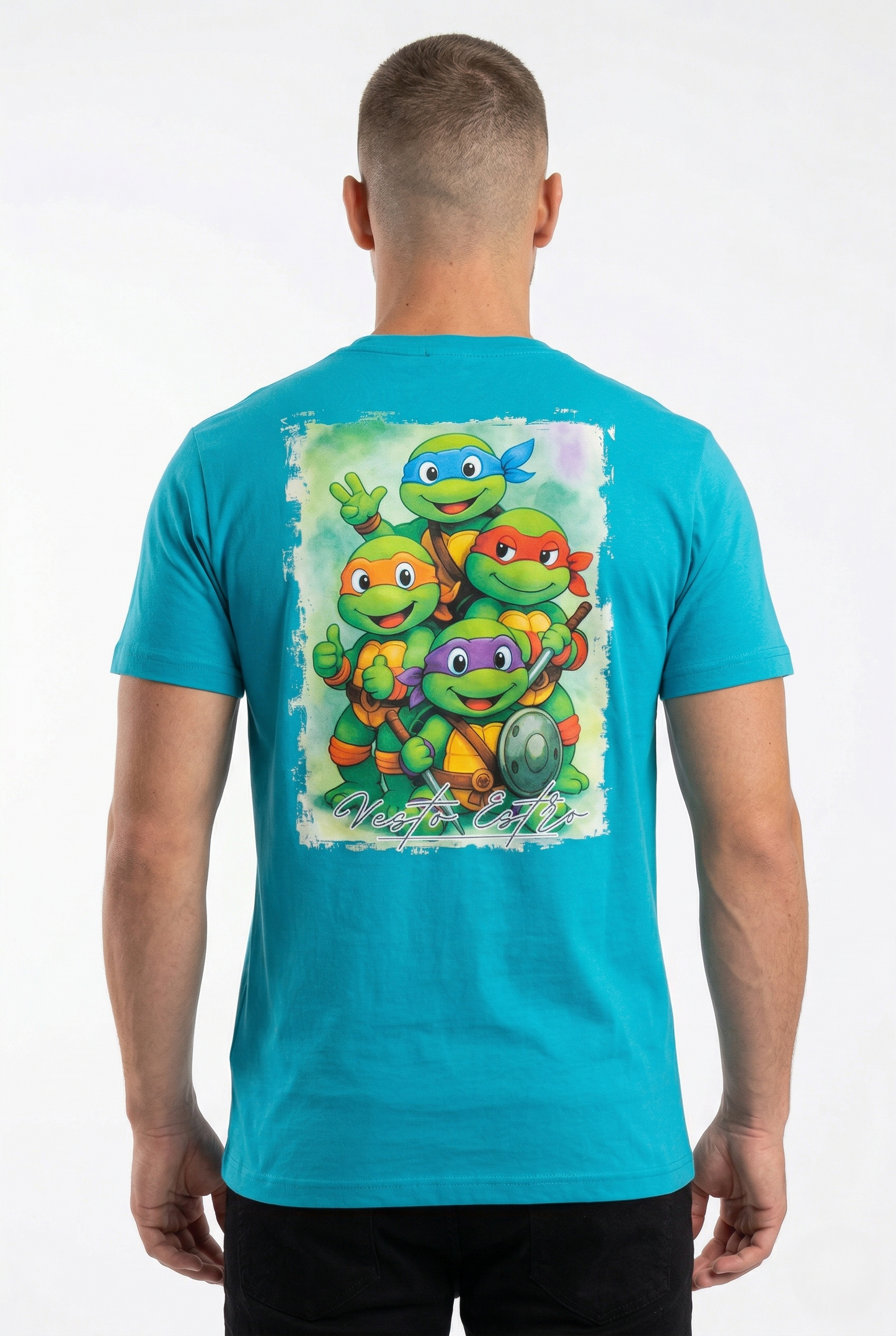 T-shirt Tartarughe Ninja turchese retro grafica grande TMNT