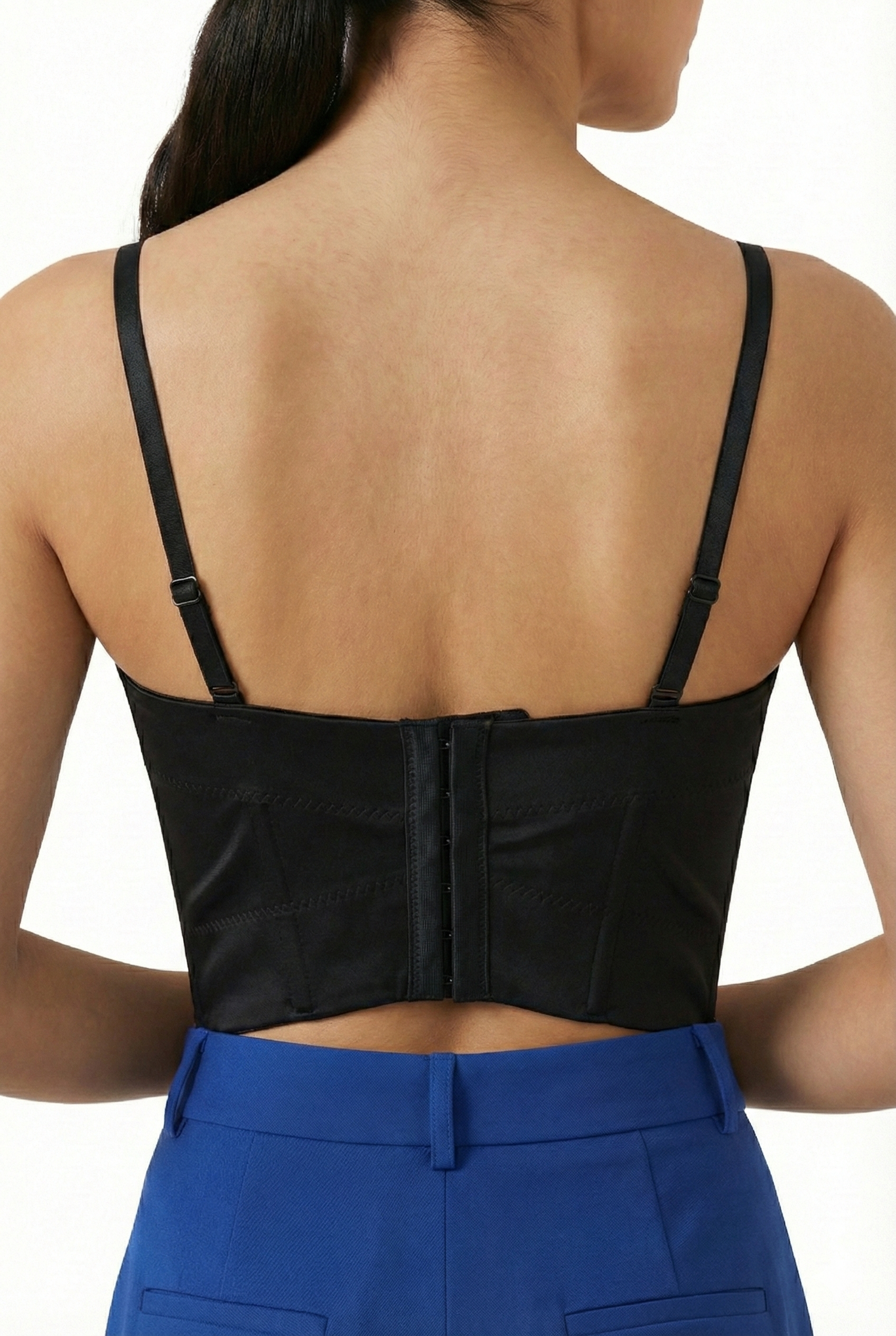 Top bustier gioiello nero con perle e strass da donna, corsetto elegante con spalline sottili