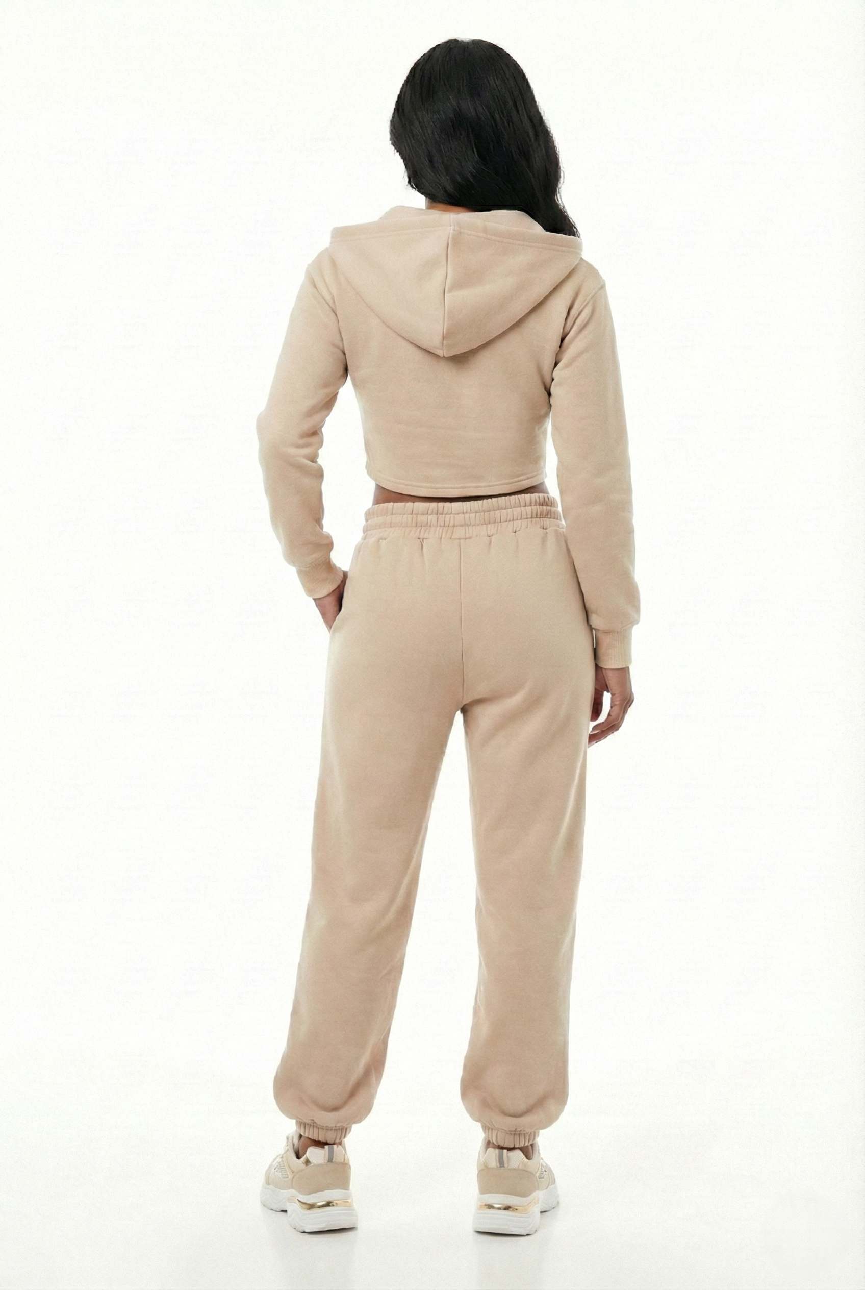 Tuta beige casual donna in felpa morbida vestibilità comoda