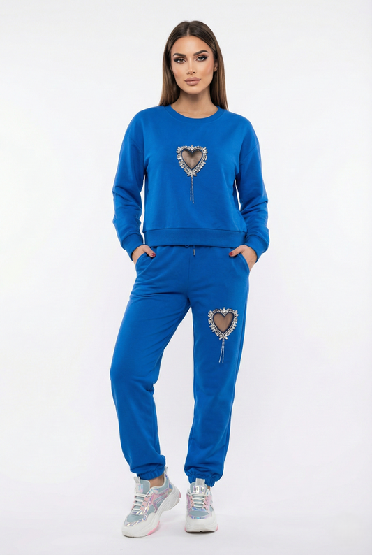 Tuta blu garzata donna completa felpa e pantalone