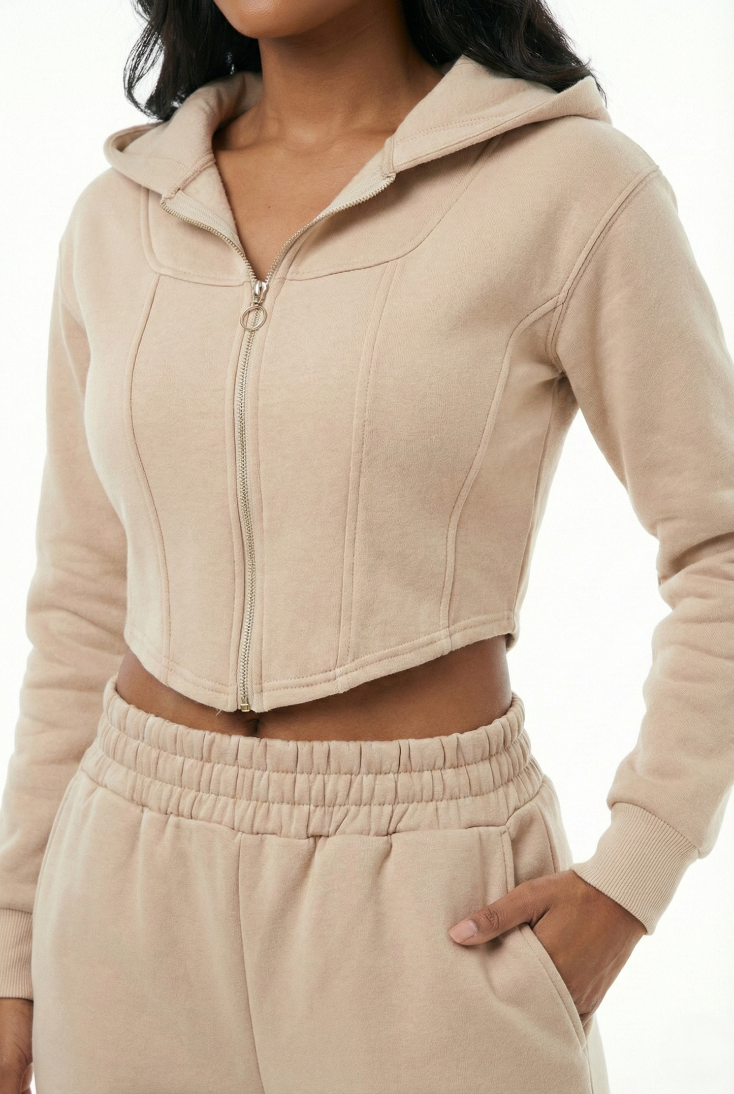 Tuta beige casual donna in felpa morbida vestibilità comoda