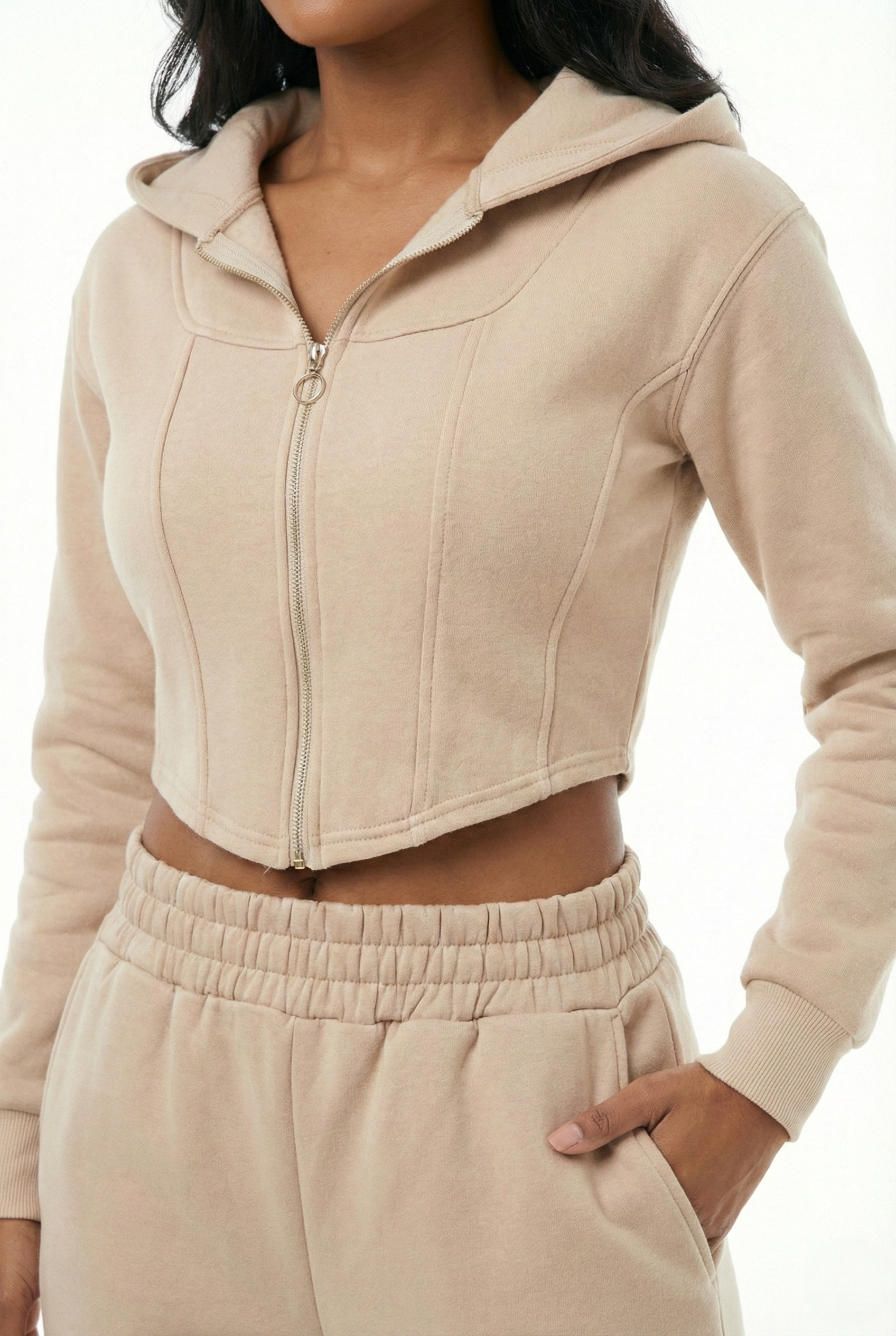 Tuta beige casual donna in felpa morbida vestibilità comoda